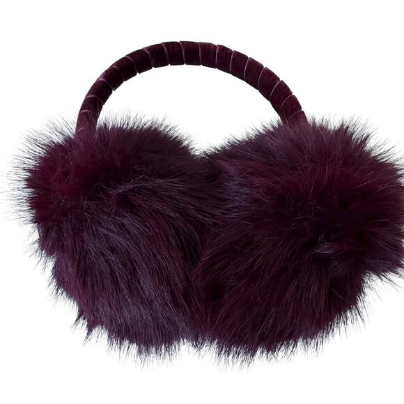 Burgundy Earmuffs Faux Fur Fuzzy Velvet Wrapped Headband Women's One Size - Picture 1 of 6
